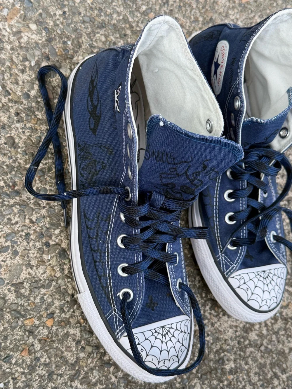 Navy High-Top Canvas Sneakers with Halloween Graphics